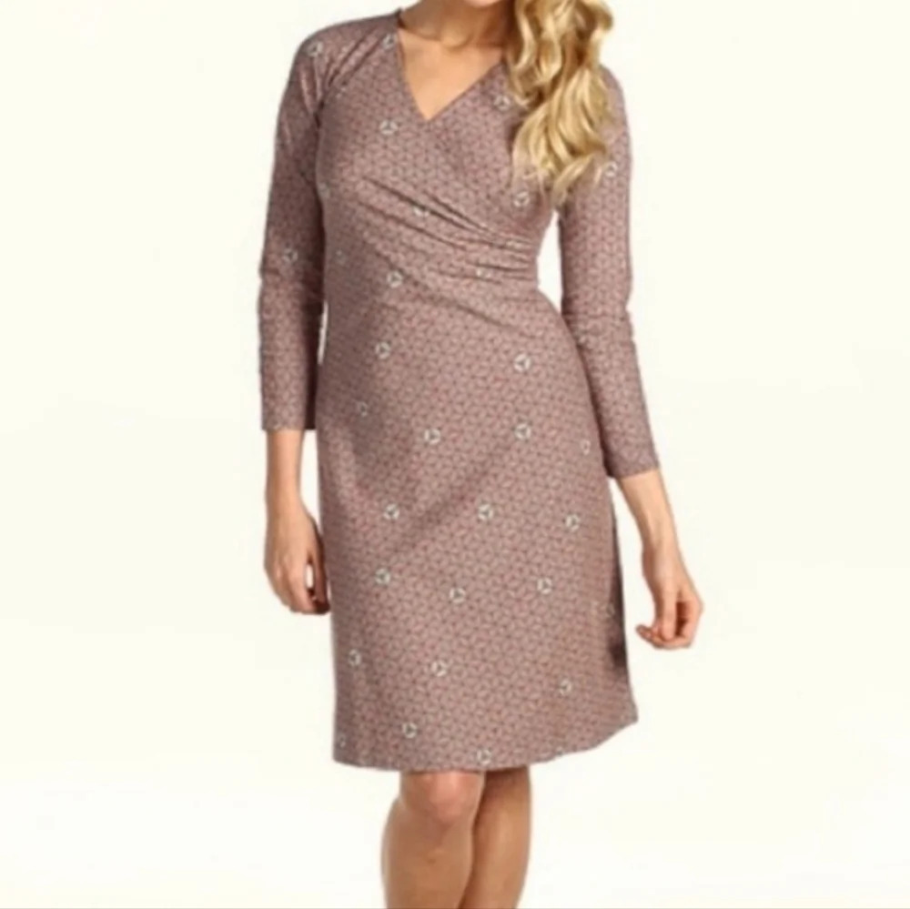 PATAGONIA bay laurel faux wrap dress long sleeve geometric v neck size Medium